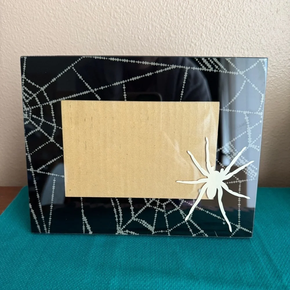 Halloween spiderweb black and ivory picture frame